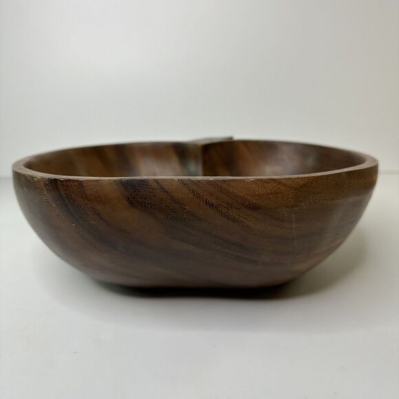 Vintage Wooden Serving Bowl Apple Shaped Fork Spoon Utensils Salad Pumpkin - Picture 4 of 16